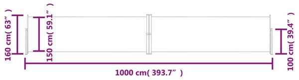 Krémszínű behúzható oldalsó napellenző 160 x 1000 cm