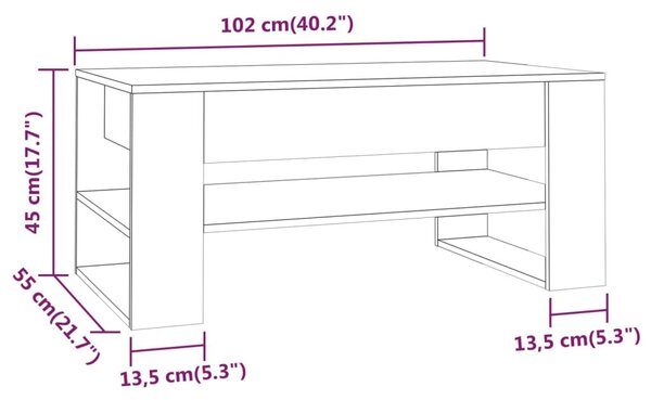 Betonszürke szerelt fa dohányzóasztal 102 x 55 x 45 cm