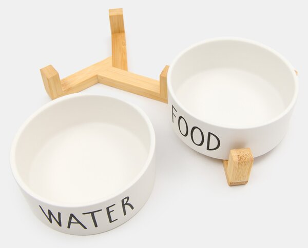 Sinsay - Kerámia etető- és itatótál készlet Food & Water - fehér