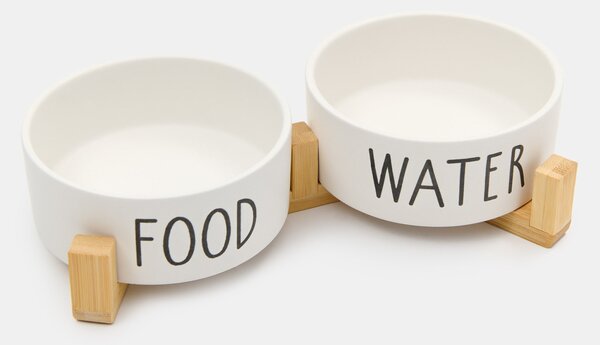 Sinsay - Kerámia etető- és itatótál készlet Food & Water - fehér