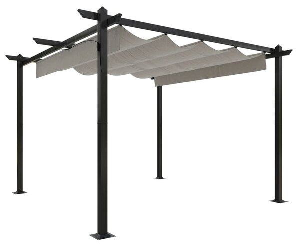Krémszínű kerti pavilon behúzható tetővel 3 x 3 m