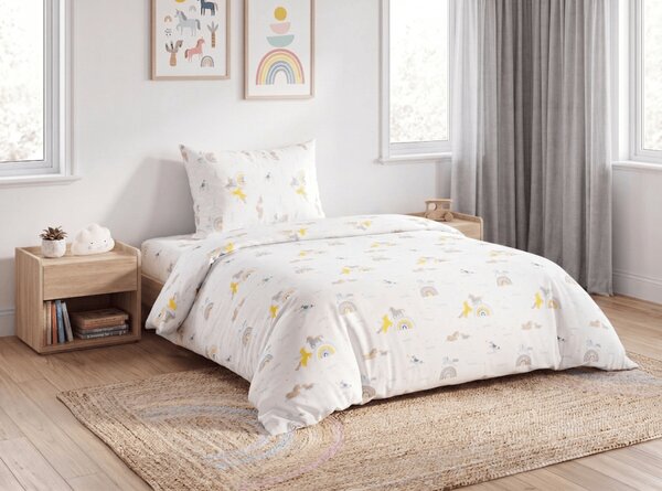 Gyerek pamut ágynemű MAGIC UNICORN fehér, 100% pamut Ágyneműhuzat mérete: 70 x 90 cm | 140 x 200 cm