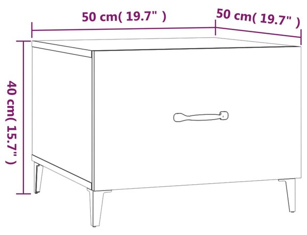 2 db magasfényű fehér dohányzóasztal fémlábakkal 50x50x40 cm