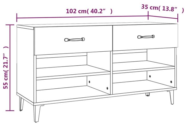 Fehér szerelt fa cipősszekrény 102x35x55 cm