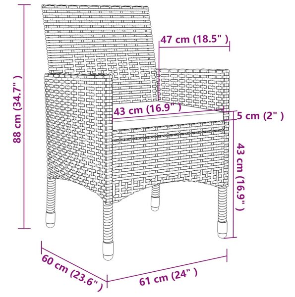 5 részes polyrattan és fekete kerti étkezőgarnitúra párnákkal