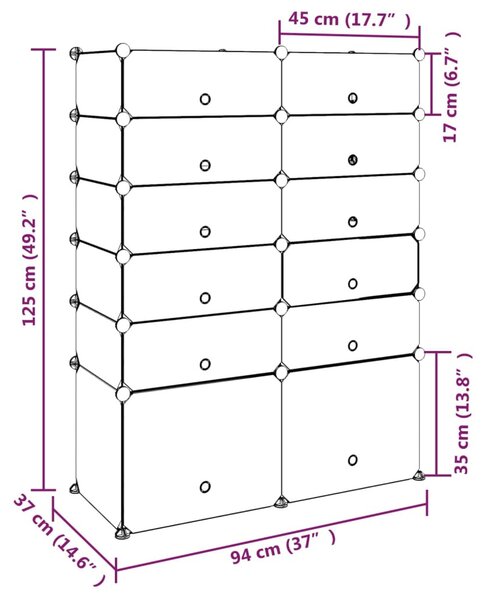 Fekete polipropilén cipőtartó 94 x 37 x 125 cm