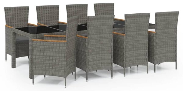 9 részes szürke kültéri polyrattan étkezőszett párnákkal