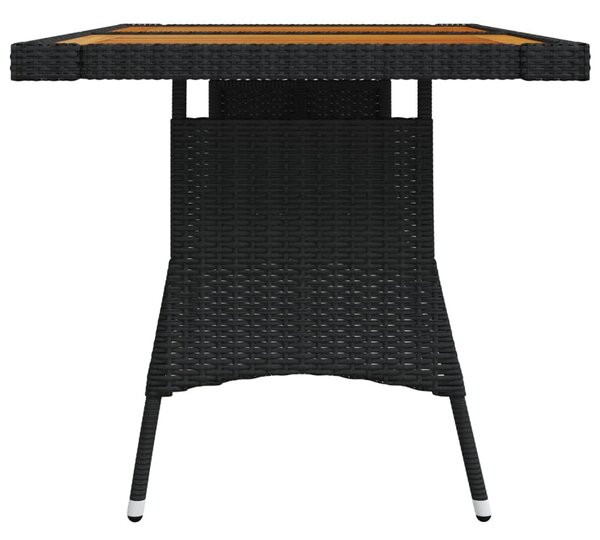 Fekete polyrattan és tömör akácfa kerti asztal 130 x 70 x 72 cm