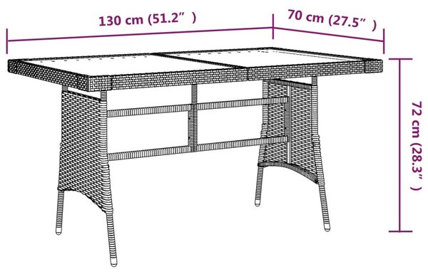 Szürke polyrattan és tömör akácfa kerti asztal 130 x 70 x 72 cm