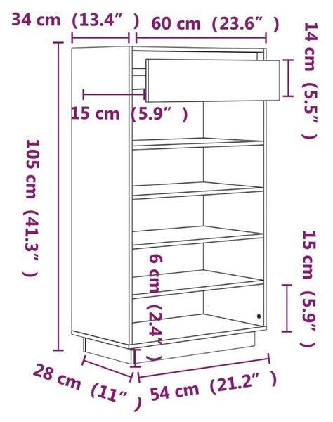 Tömör fenyőfa cipősszekrény 60 x 34 x 105 cm