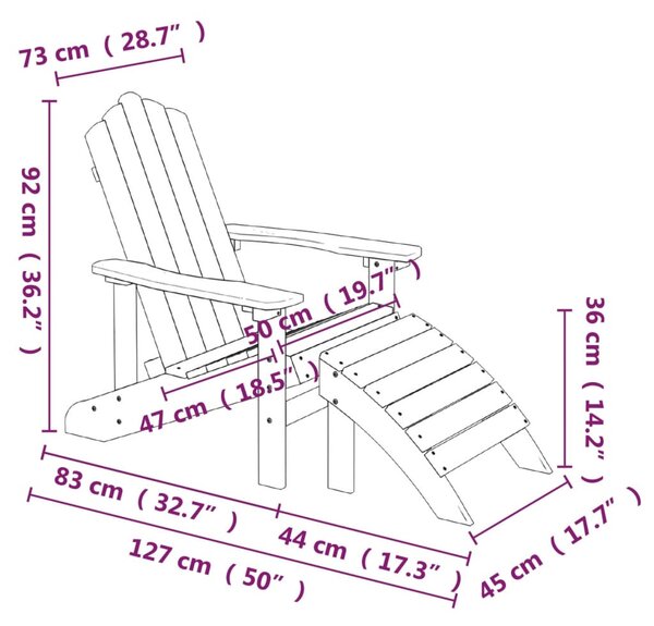 Antracitszürke kerti adirondack szék lábtartóval és asztallal