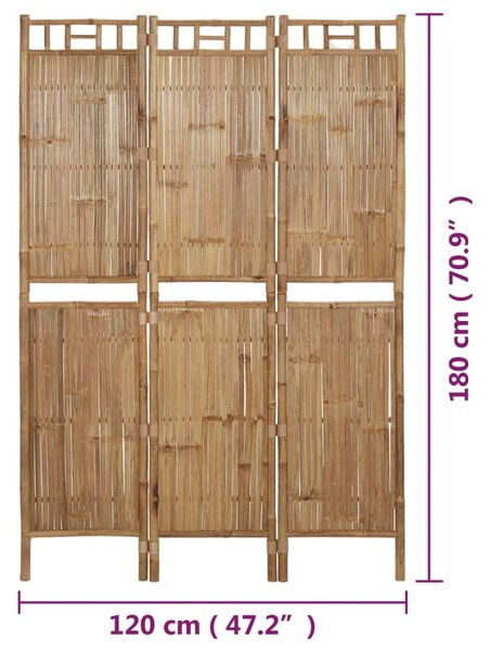 3 paneles bambusz térelválasztó 120 x 180 cm
