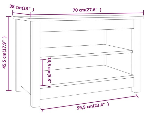Mézbarna tömör fenyőfa cipőtároló pad 70x38x45,5 cm