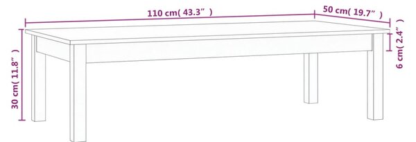 Fehér tömör fenyőfa dohányzóasztal 110 x 50 x 30 cm