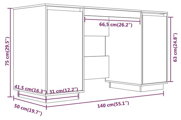 Fehér tömör fenyőfa íróasztal 140 x 50 x 75 cm