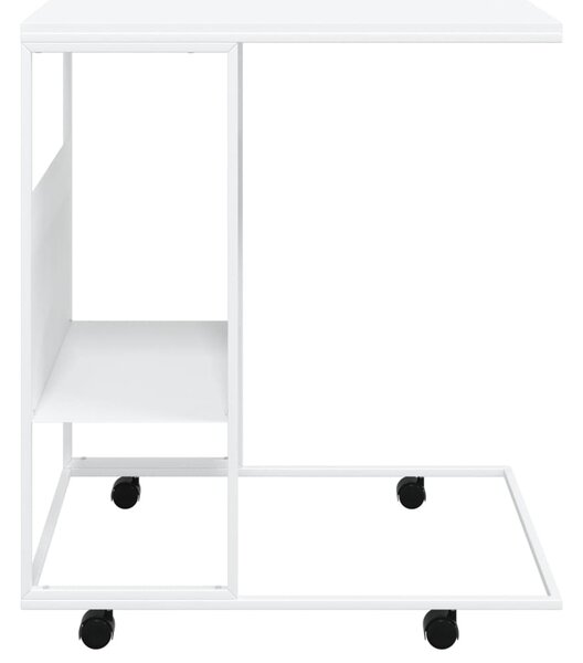 Fehér szerelt fa kisasztal kerekekkel 55x36x63,5 cm