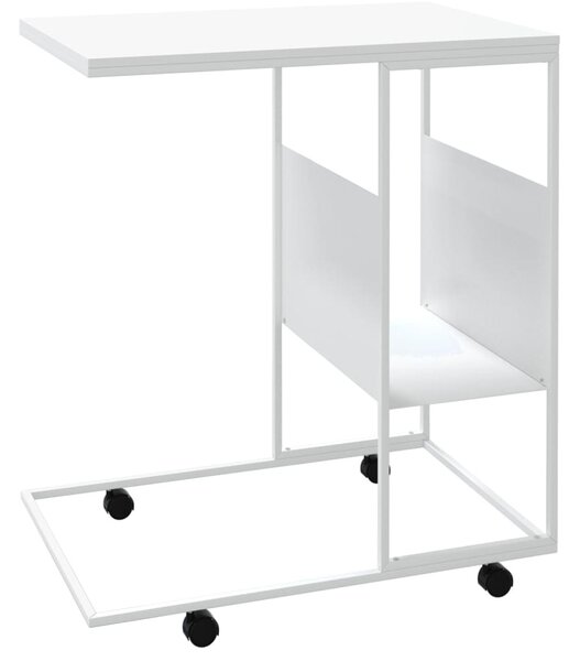 Fehér szerelt fa kisasztal kerekekkel 55x36x63,5 cm