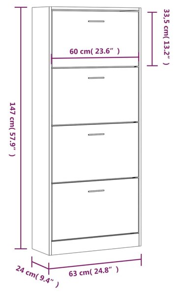 Fekete szerelt fa cipősszekrény 63x24x147 cm