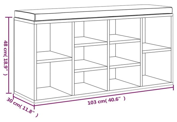 Füstös tölgy színű szerelt fa cipőtároló pad 103x30x48 cm