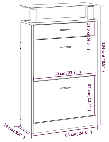 Betonszürke szerelt fa cipőszekrény 63x24x104 cm