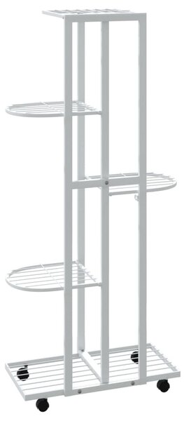 5 szintes fehér vas virágtartó állvány kerekekkel 44x23x100 cm