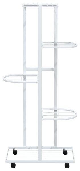 5 szintes fehér vas virágtartó állvány kerekekkel 44x23x100 cm