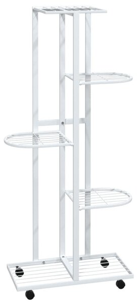 5 szintes fehér vas virágtartó állvány kerekekkel 44x23x100 cm