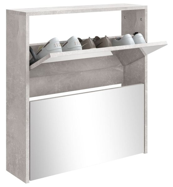 Betonszürke 2 szintes cipőszekrény tükörrel 63 x 17 x 67 cm