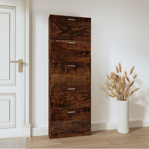 Füstös tölgy színű szerelt fa cipősszekrény 59 x 17 x 169 cm