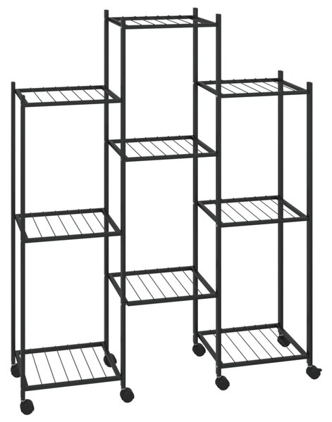 Fekete vas virágtartó állvány kerekekkel 83 x 25 x 103,5 cm