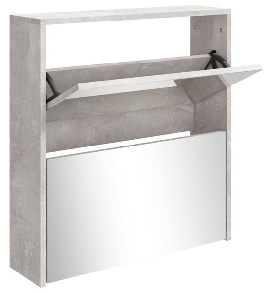 Betonszürke 2 szintes cipőszekrény tükörrel 63 x 17 x 67 cm