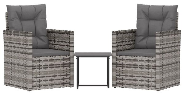 3 részes szürke polyrattan kültéri ülőgarnitúra párnákkal