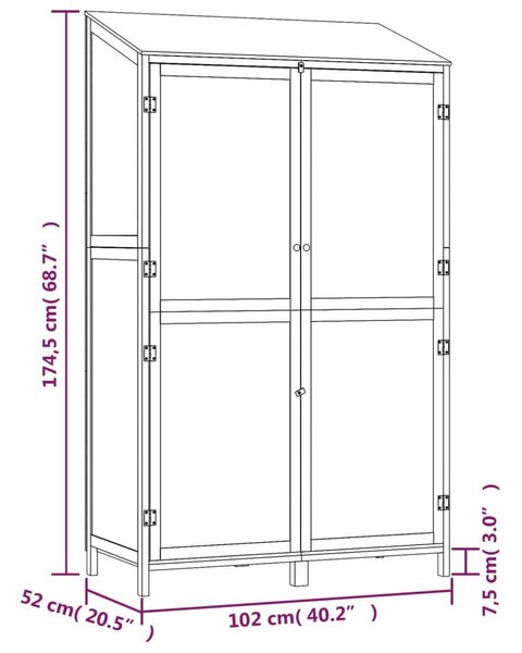 Tömör fenyőfa kerti fészer 102x52x174,5 cm