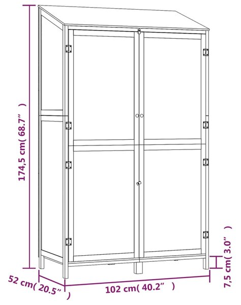 Antracit tömör fenyőfa kerti fészer 102x52x174,5 cm