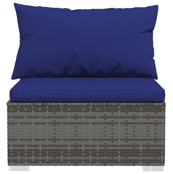 3 személyes szürke polyrattan kanapé párnákkal