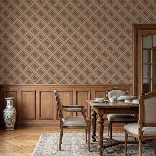 Tapéta Geometrikus rombuszmintás terrakotta árnyalatokban, Absztrakt tapétá, a01128 : Uwalls.hu