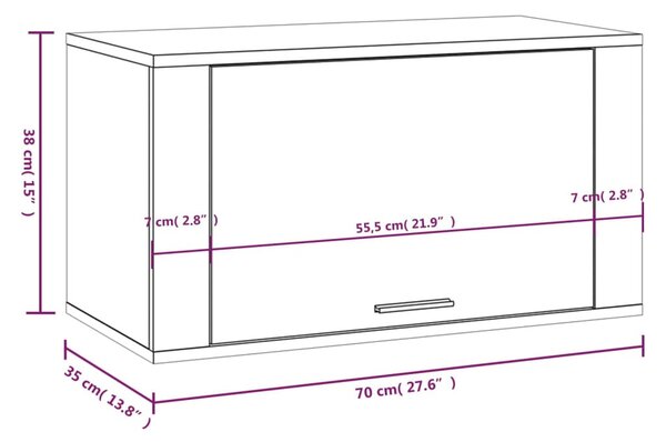 Fekete szerelt fa fali cipőszekrény 70 x 35 x 38 cm