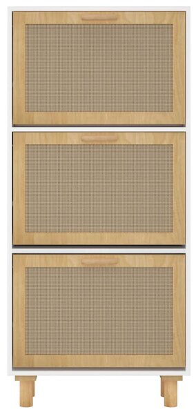 Fehér szerelt fa és természetes rattan cipőszekrény 52x25x115cm