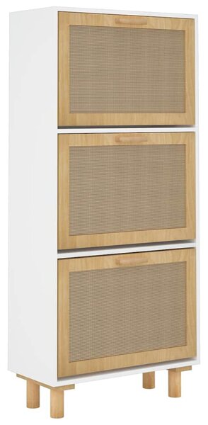 Fehér szerelt fa és természetes rattan cipőszekrény 52x25x115cm