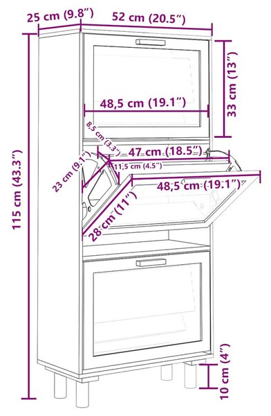 Fehér szerelt fa és természetes rattan cipőszekrény 52x25x115cm