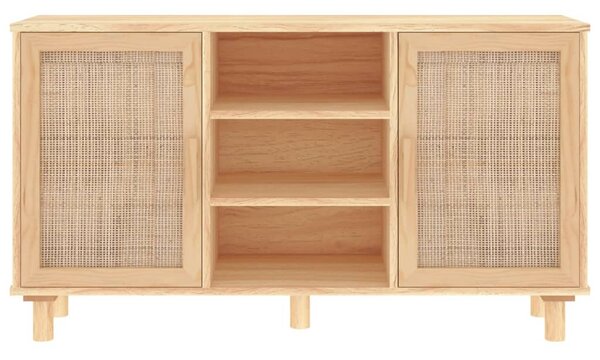 Barna tömör fenyő/természetes rattan tálalószekrény 105x30x60cm