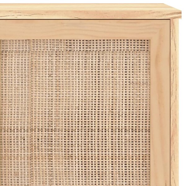 Barna tömör fenyő/természetes rattan tálalószekrény 105x30x60cm