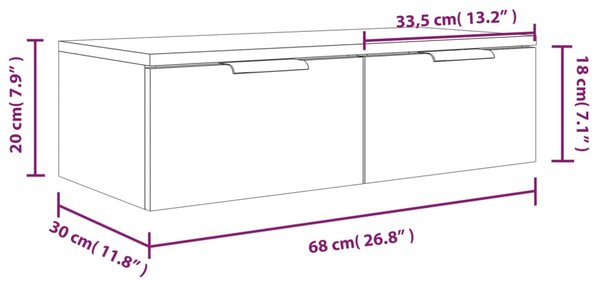 Betonszürke szerelt fa faliszekrény 68 x 30 x 20 cm