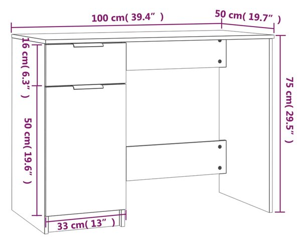Füstös tölgyszínű szerelt fa íróasztal 100 x 50 x 75 cm