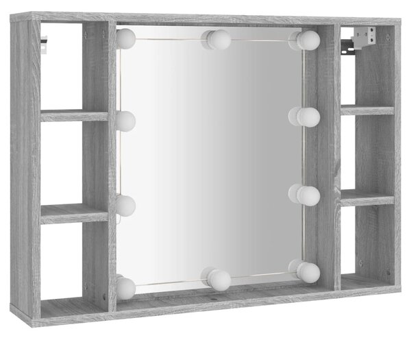 Szürke sonoma színű tükrös szekrény LED-ekkel 76 x 15 x 55 cm