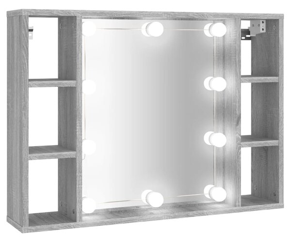 Szürke sonoma színű tükrös szekrény LED-ekkel 76 x 15 x 55 cm