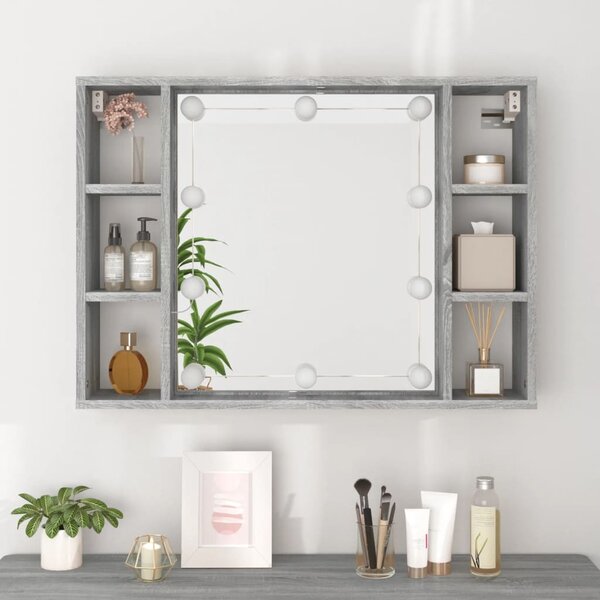 Szürke sonoma színű tükrös szekrény LED-ekkel 76 x 15 x 55 cm