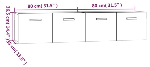 2 db füstös tölgy színű szerelt fa faliszekrény 80x35x36,5 cm