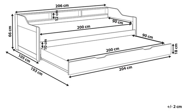 Kihúzható heverő Fenyő EDERN 90 x 200 cm Fehér
