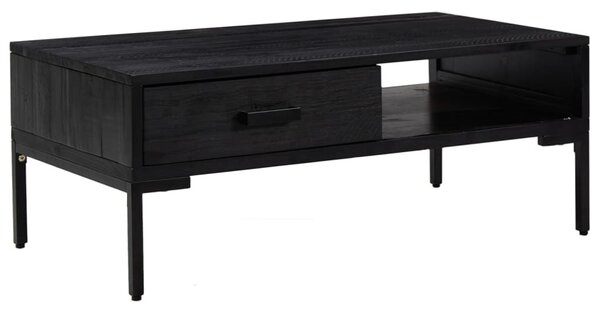 Fekete tömör újrahasznosított fenyő dohányzóasztal 90x50x35 cm